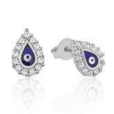 Boucles d'oreilles pendantes en argent et pierre blanche contre le mauvais œil